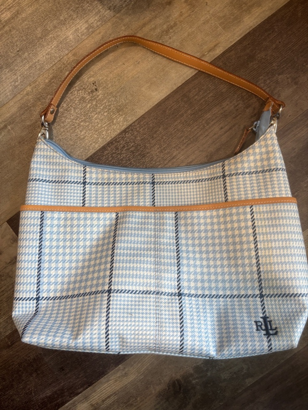 Lauren Ralph Lauren blue plaid shoulder bag - Picture 2 of 5